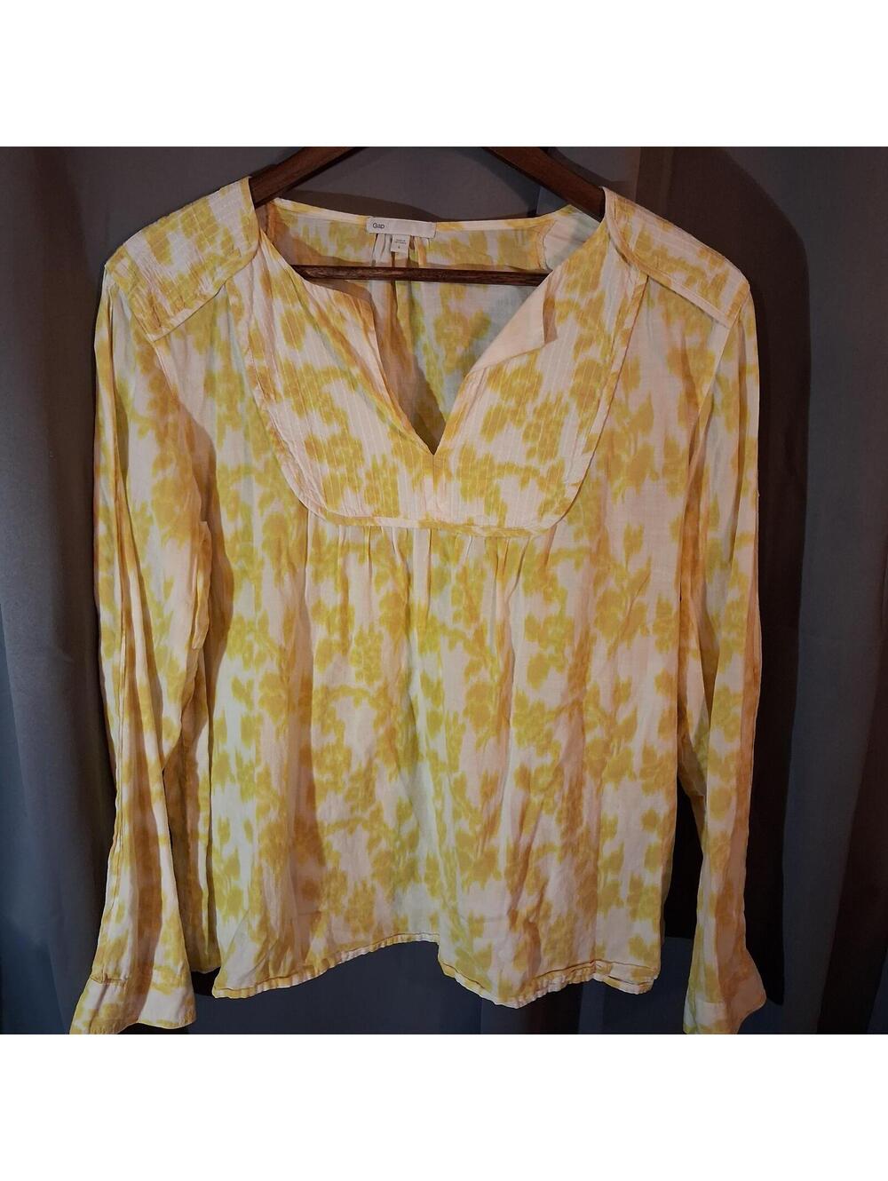 GAP Yellow and White Floral Long Sleeve Blouse
